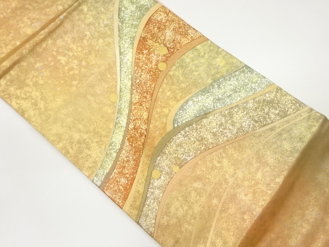 引箔曲線に丸模様織出し名古屋帯